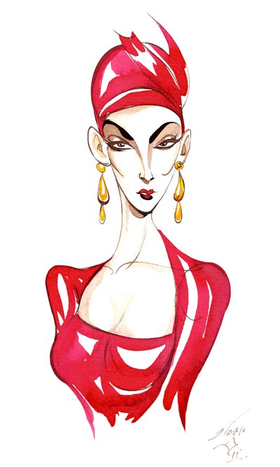 Model in a red costume by Neale Osborne